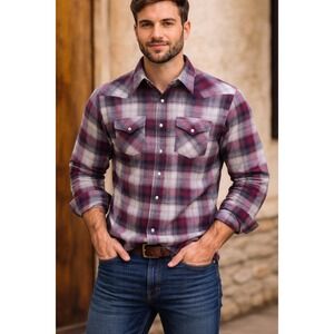 VTG Pendleton Western Shirt Mens XL Burgundy Plaid Pearl Snap Wool Flannel USA